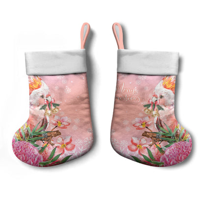 Australia Christmas Pink Cockatoo with Banksia Christmas Stocking Coral Pink