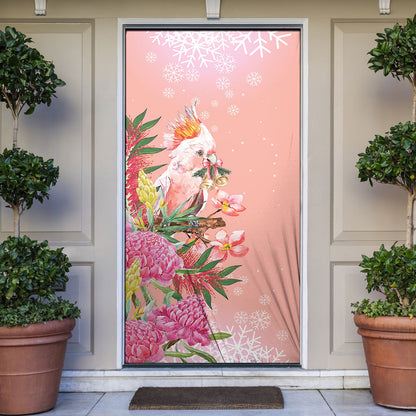 Australia Christmas Pink Cockatoo with Banksia Door Cover Coral Pink