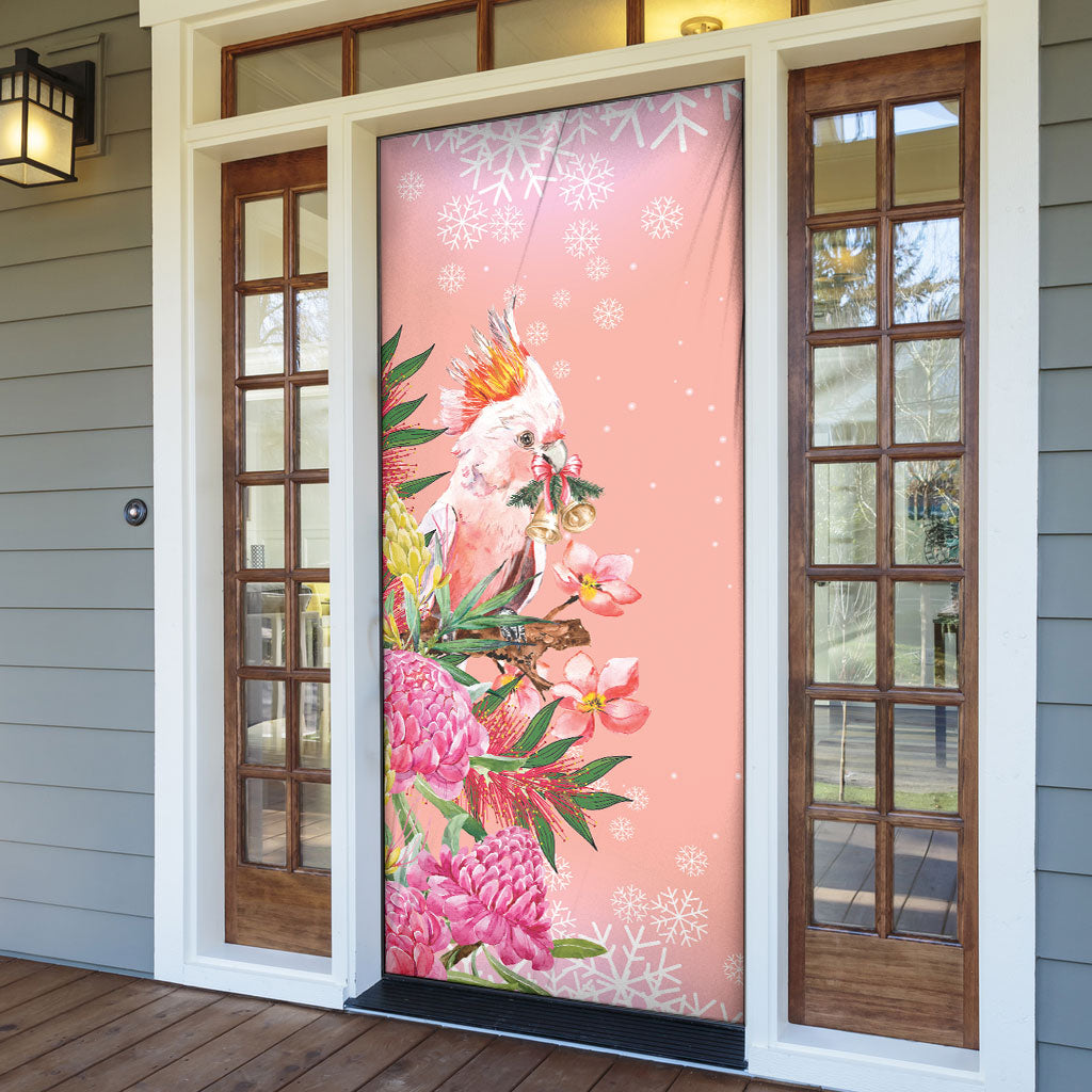 Australia Christmas Pink Cockatoo with Banksia Door Cover Coral Pink