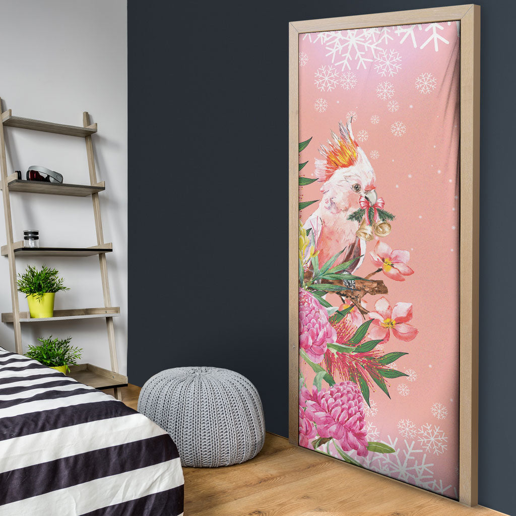 Australia Christmas Pink Cockatoo with Banksia Door Cover Coral Pink