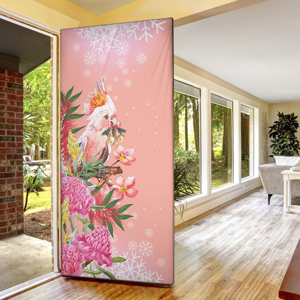 Australia Christmas Pink Cockatoo with Banksia Door Cover Coral Pink
