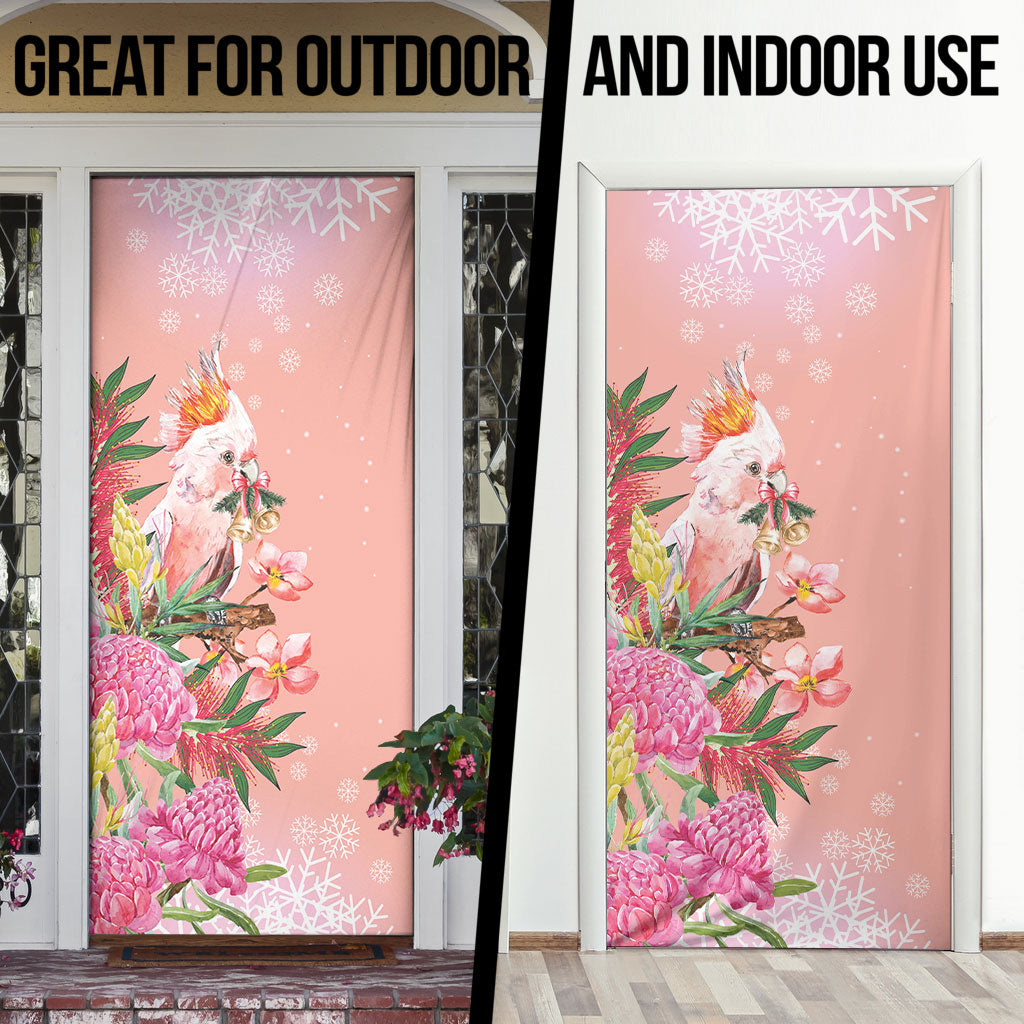 Australia Christmas Pink Cockatoo with Banksia Door Cover Coral Pink