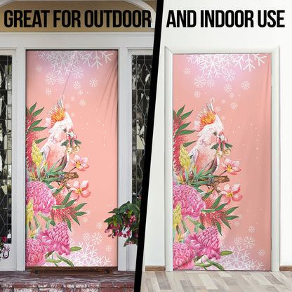 Australia Christmas Pink Cockatoo with Banksia Door Cover Coral Pink