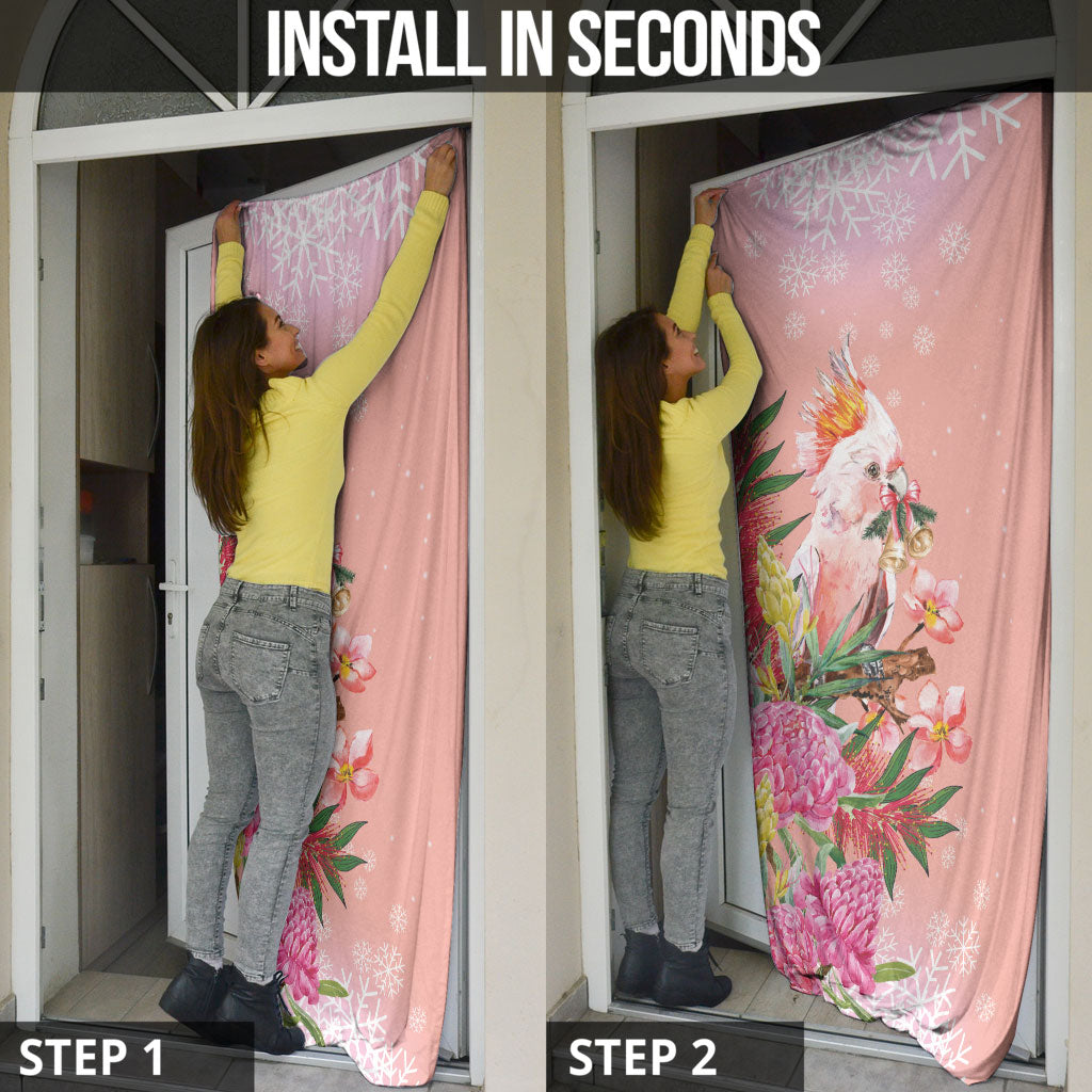 Australia Christmas Pink Cockatoo with Banksia Door Cover Coral Pink