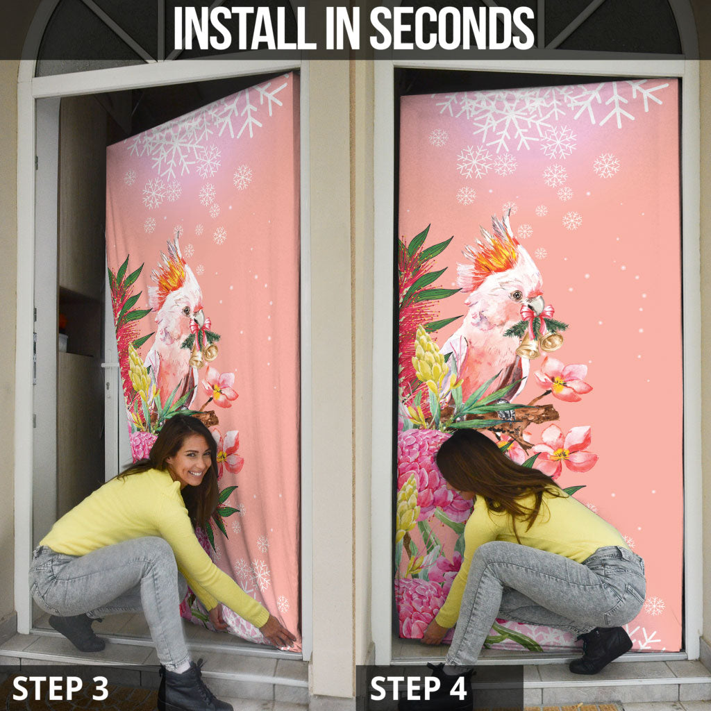 Australia Christmas Pink Cockatoo with Banksia Door Cover Coral Pink