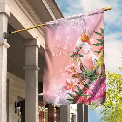 Australia Christmas Pink Cockatoo with Banksia Garden Flag Coral Pink