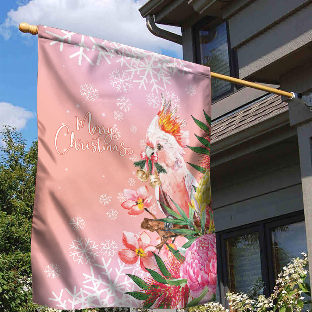 Australia Christmas Pink Cockatoo with Banksia Garden Flag Coral Pink