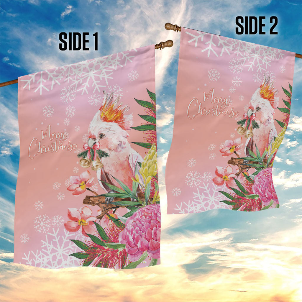 Australia Christmas Pink Cockatoo with Banksia Garden Flag Coral Pink