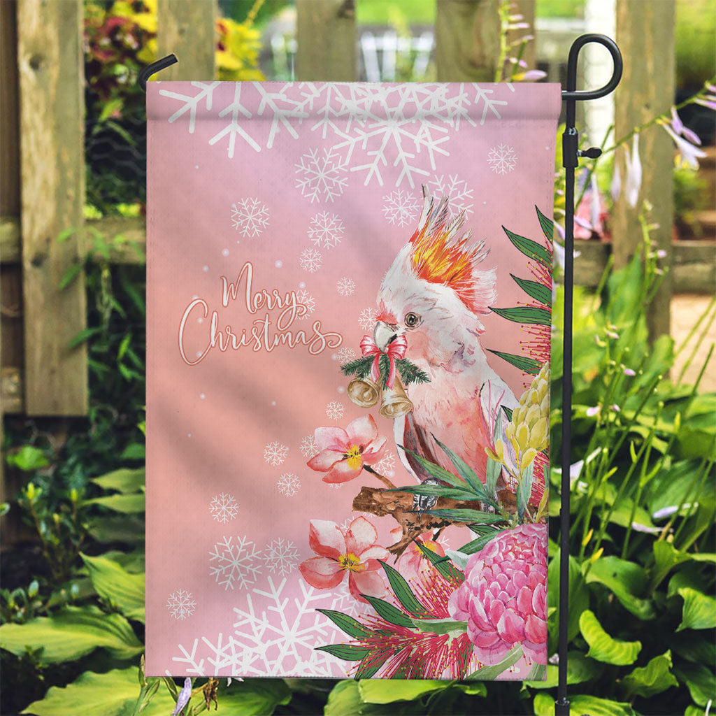 Australia Christmas Pink Cockatoo with Banksia Garden Flag Coral Pink