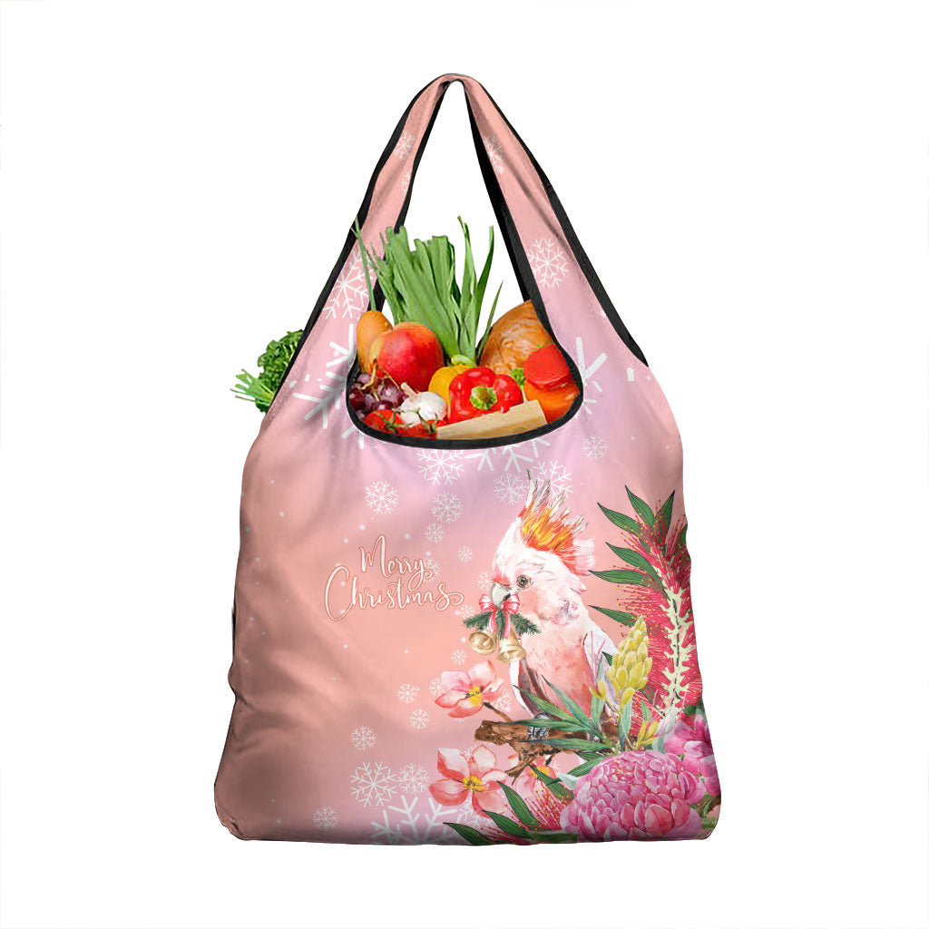 Australia Christmas Pink Cockatoo with Banksia Grocery Bag Coral Pink