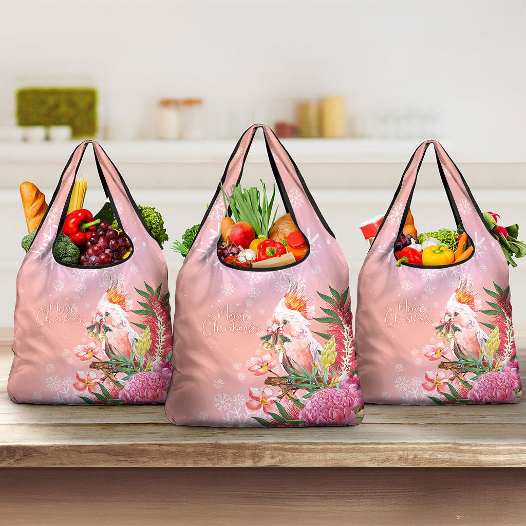 Australia Christmas Pink Cockatoo with Banksia Grocery Bag Coral Pink