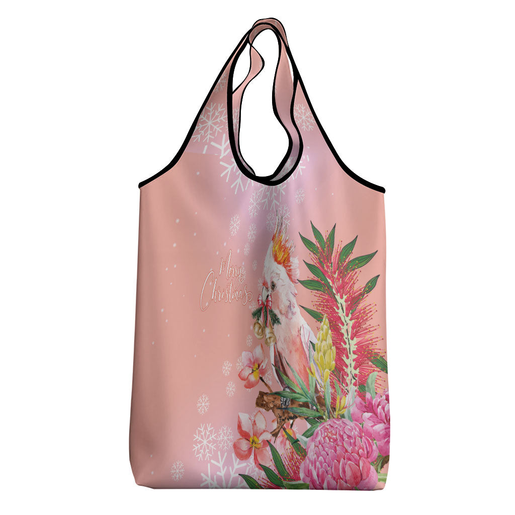 Australia Christmas Pink Cockatoo with Banksia Grocery Bag Coral Pink