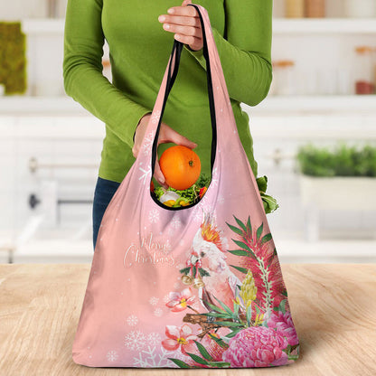 Australia Christmas Pink Cockatoo with Banksia Grocery Bag Coral Pink
