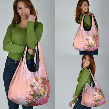 Australia Christmas Pink Cockatoo with Banksia Grocery Bag Coral Pink