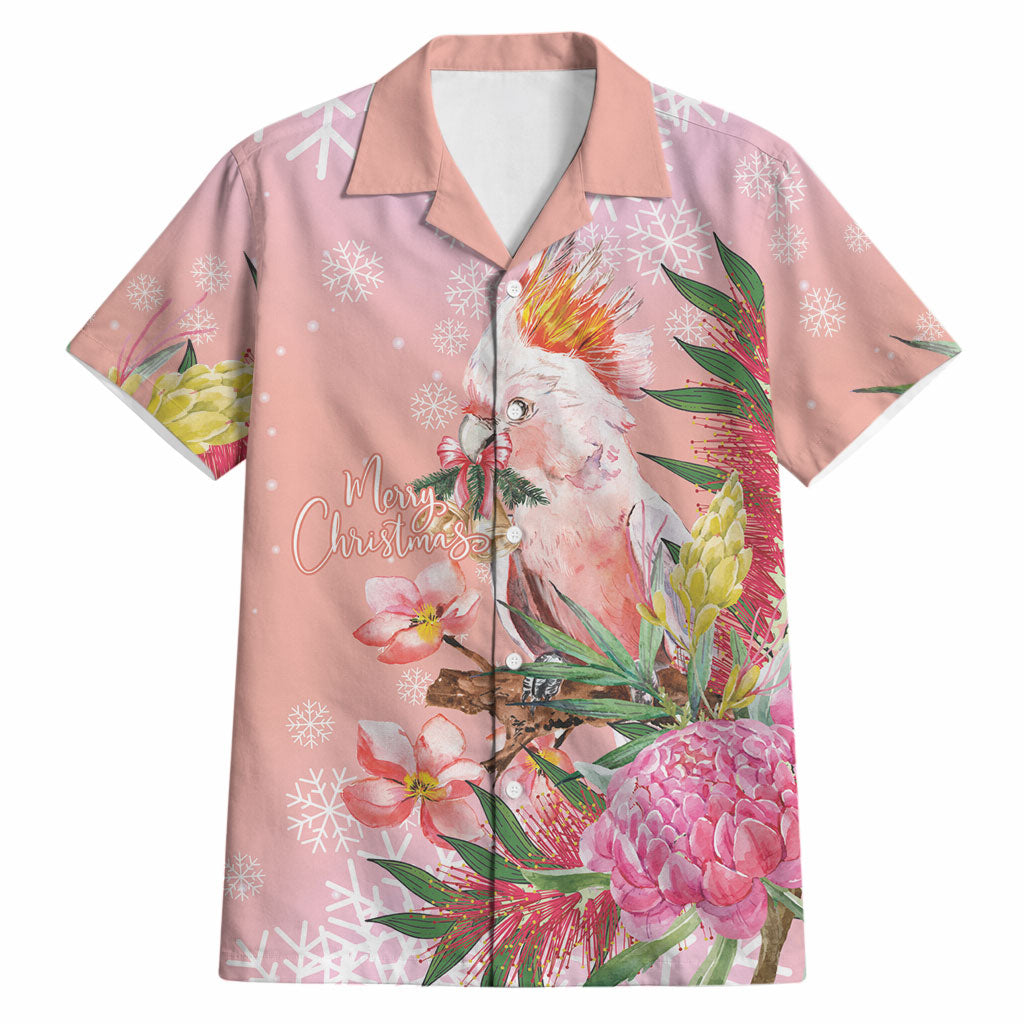 Australia Christmas Pink Cockatoo with Banksia Hawaiian Shirt Coral Pink