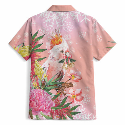 Australia Christmas Pink Cockatoo with Banksia Hawaiian Shirt Coral Pink