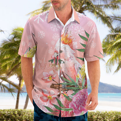 Australia Christmas Pink Cockatoo with Banksia Hawaiian Shirt Coral Pink