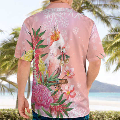 Australia Christmas Pink Cockatoo with Banksia Hawaiian Shirt Coral Pink