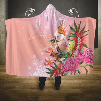 Australia Christmas Pink Cockatoo with Banksia Hooded Blanket Coral Pink