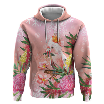 Australia Christmas Pink Cockatoo with Banksia Hoodie Coral Pink