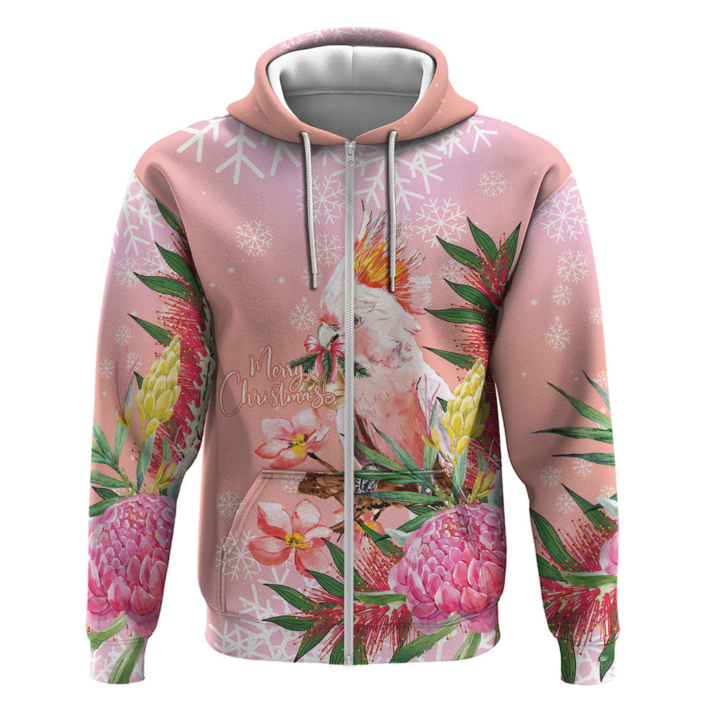 Australia Christmas Pink Cockatoo with Banksia Hoodie Coral Pink