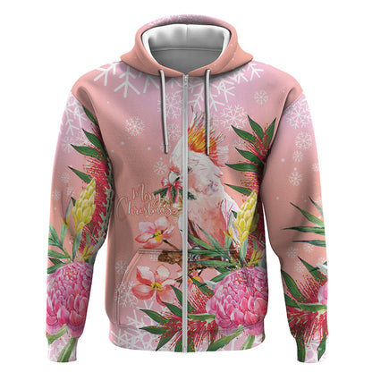 Australia Christmas Pink Cockatoo with Banksia Hoodie Coral Pink