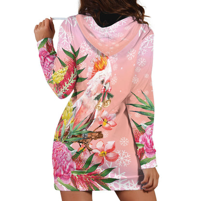 Australia Christmas Pink Cockatoo with Banksia Hoodie Dress Coral Pink