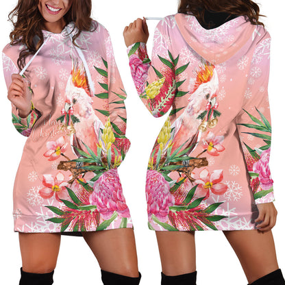 Australia Christmas Pink Cockatoo with Banksia Hoodie Dress Coral Pink