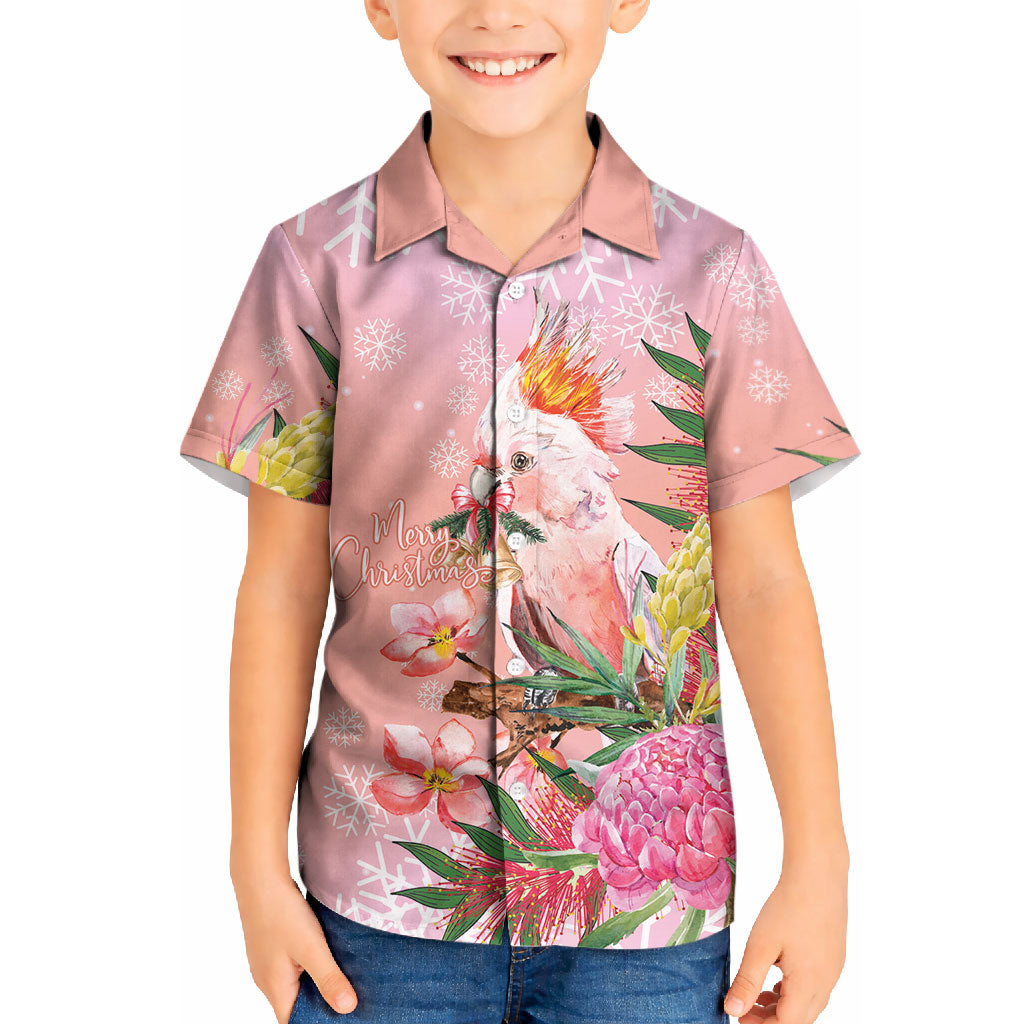Australia Christmas Pink Cockatoo with Banksia Kid Hawaiian Shirt Coral Pink