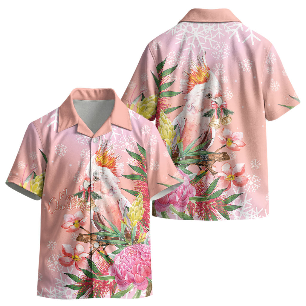 Australia Christmas Pink Cockatoo with Banksia Kid Hawaiian Shirt Coral Pink