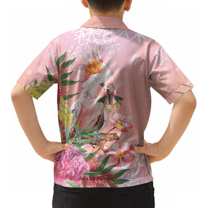 Australia Christmas Pink Cockatoo with Banksia Kid Hawaiian Shirt Coral Pink