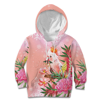 Australia Christmas Pink Cockatoo with Banksia Kid Hoodie Coral Pink
