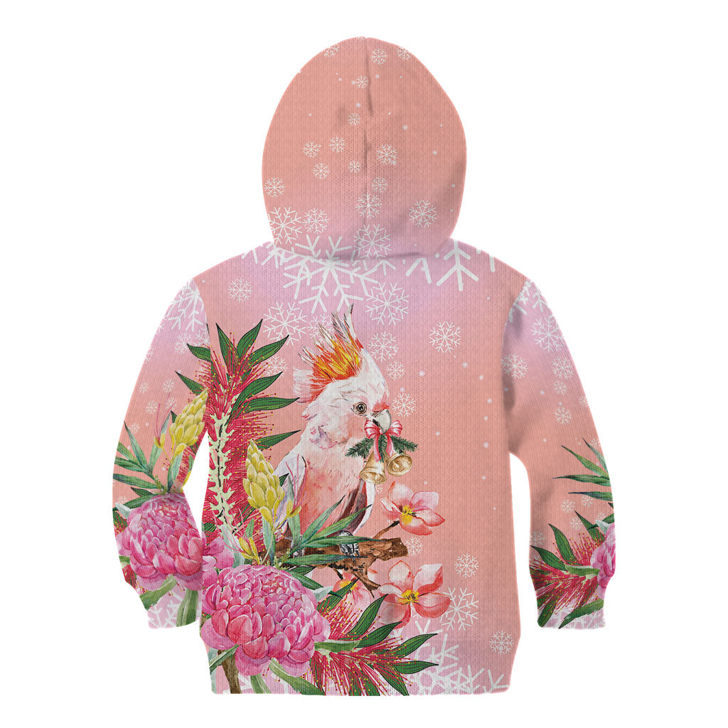 Australia Christmas Pink Cockatoo with Banksia Kid Hoodie Coral Pink