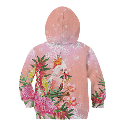 Australia Christmas Pink Cockatoo with Banksia Kid Hoodie Coral Pink
