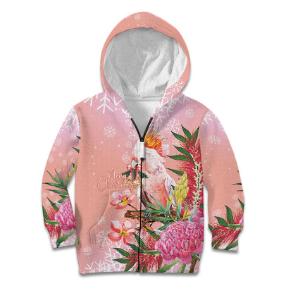 Australia Christmas Pink Cockatoo with Banksia Kid Hoodie Coral Pink