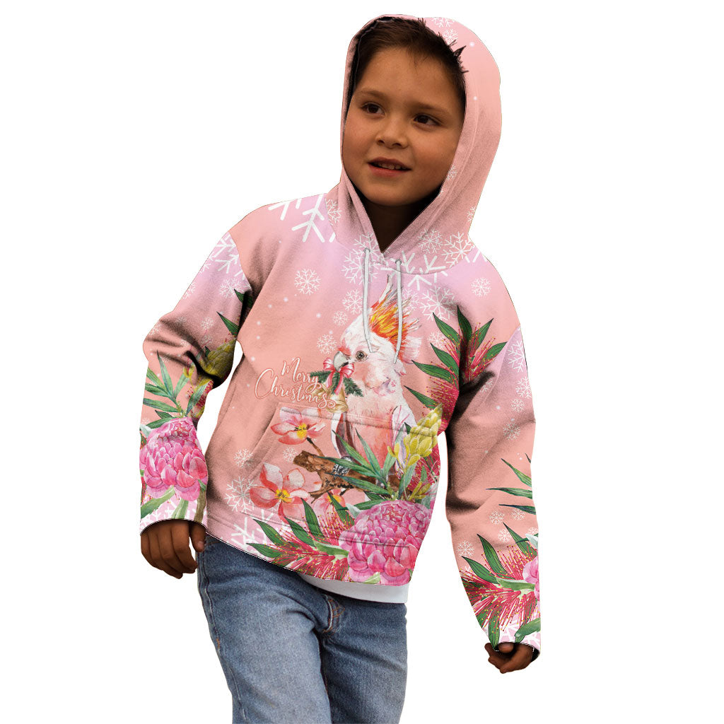 Australia Christmas Pink Cockatoo with Banksia Kid Hoodie Coral Pink