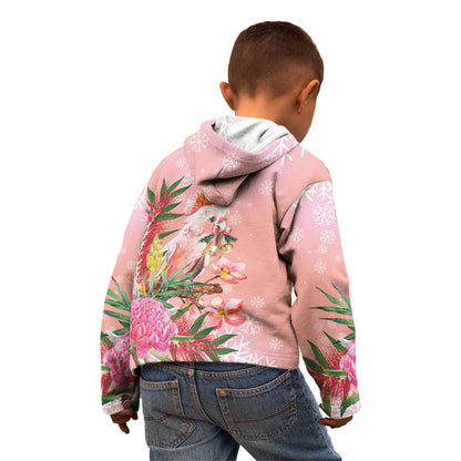 Australia Christmas Pink Cockatoo with Banksia Kid Hoodie Coral Pink
