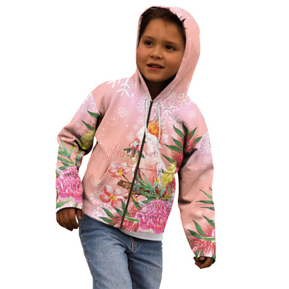 Australia Christmas Pink Cockatoo with Banksia Kid Hoodie Coral Pink
