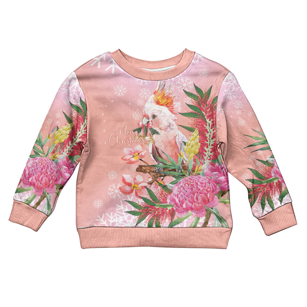 Australia Christmas Pink Cockatoo with Banksia Kid Ugly Christmas Sweater Coral Pink