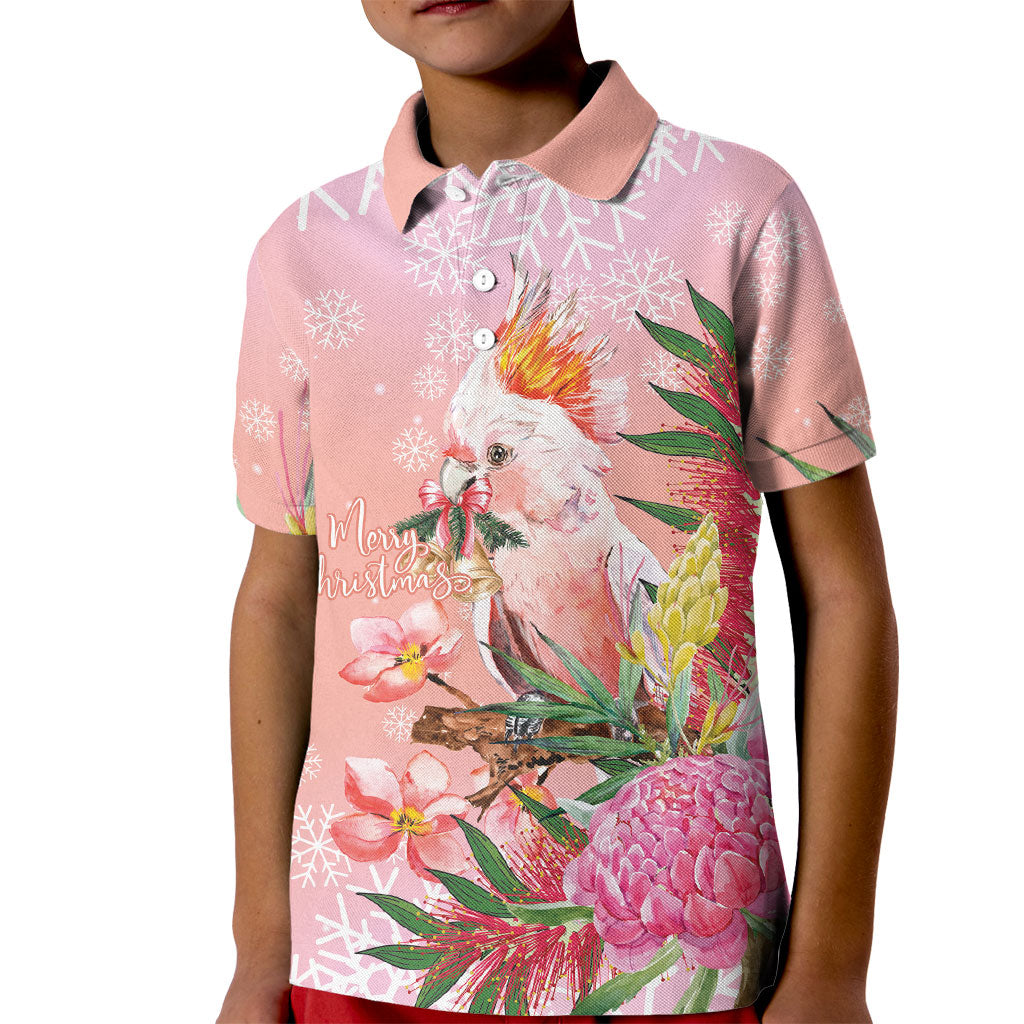 Australia Christmas Pink Cockatoo with Banksia Kid Polo Shirt Coral Pink