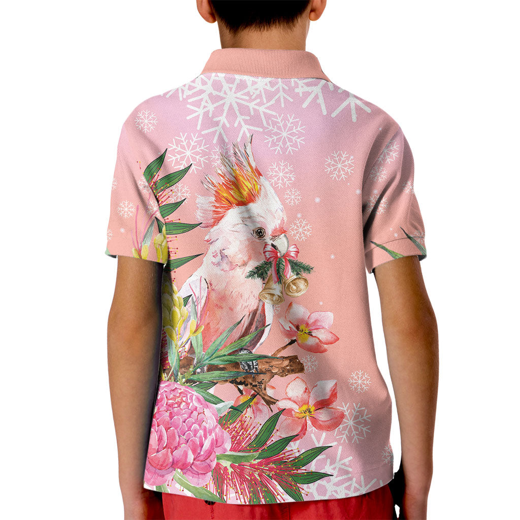 Australia Christmas Pink Cockatoo with Banksia Kid Polo Shirt Coral Pink