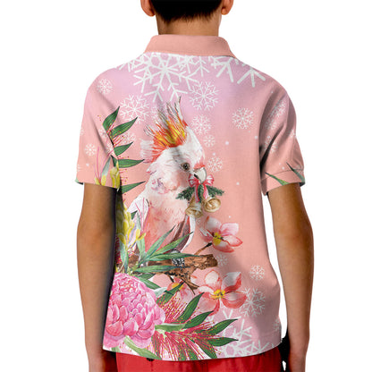 Australia Christmas Pink Cockatoo with Banksia Kid Polo Shirt Coral Pink
