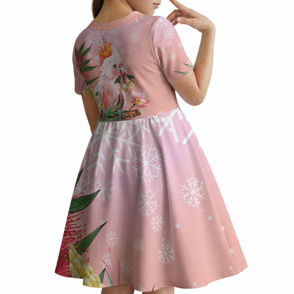 Australia Christmas Pink Cockatoo with Banksia Kid Short Sleeve Dress Coral Pink