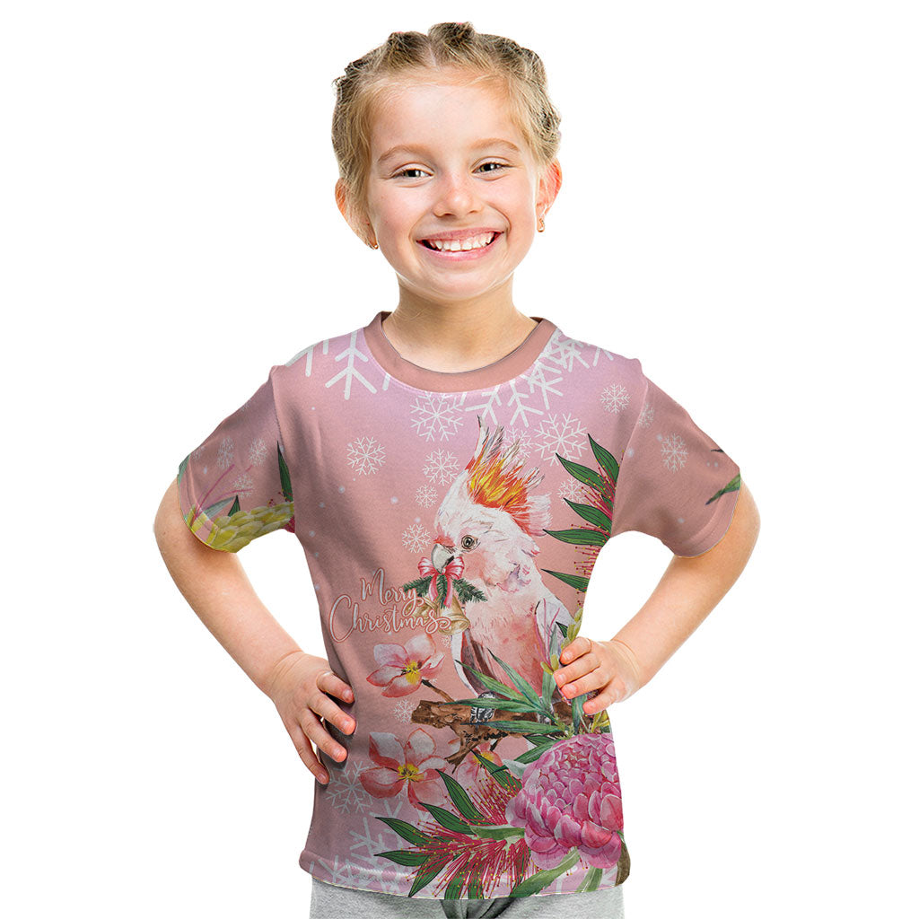 Australia Christmas Pink Cockatoo with Banksia Kid T Shirt Coral Pink