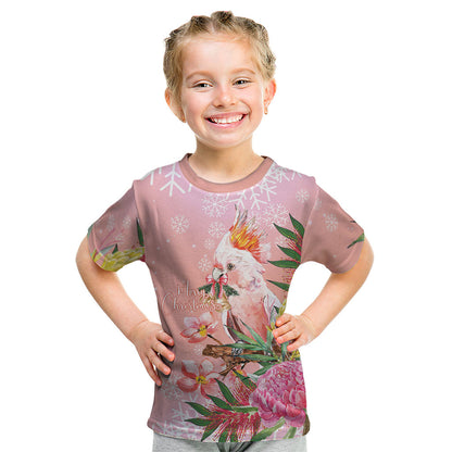 Australia Christmas Pink Cockatoo with Banksia Kid T Shirt Coral Pink