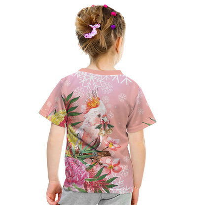 Australia Christmas Pink Cockatoo with Banksia Kid T Shirt Coral Pink