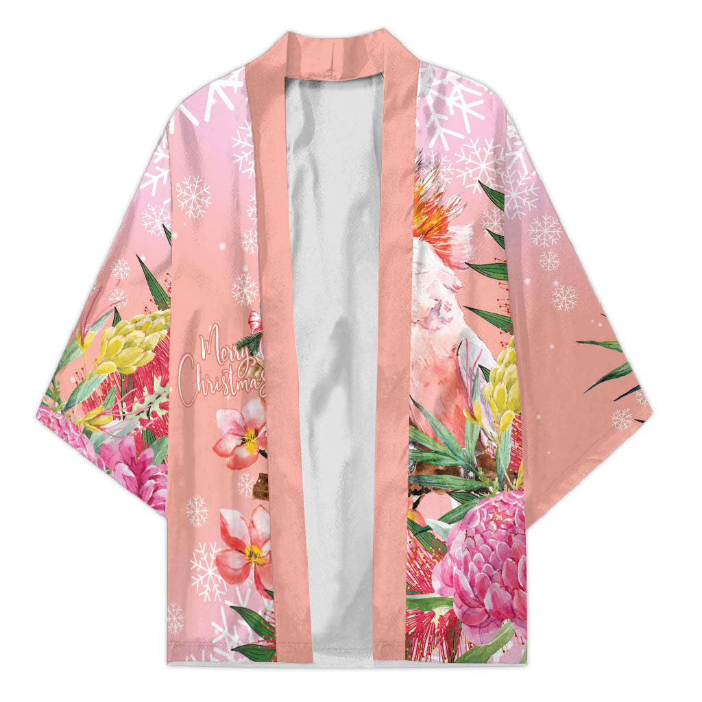 Australia Christmas Pink Cockatoo with Banksia Kimono Coral Pink