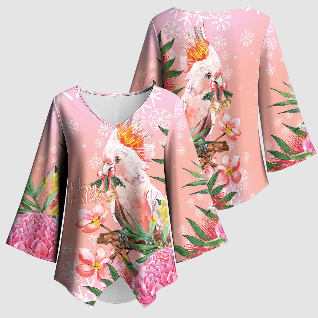 Australia Christmas Pink Cockatoo with Banksia Kimono Sleeve Blouse Coral Pink