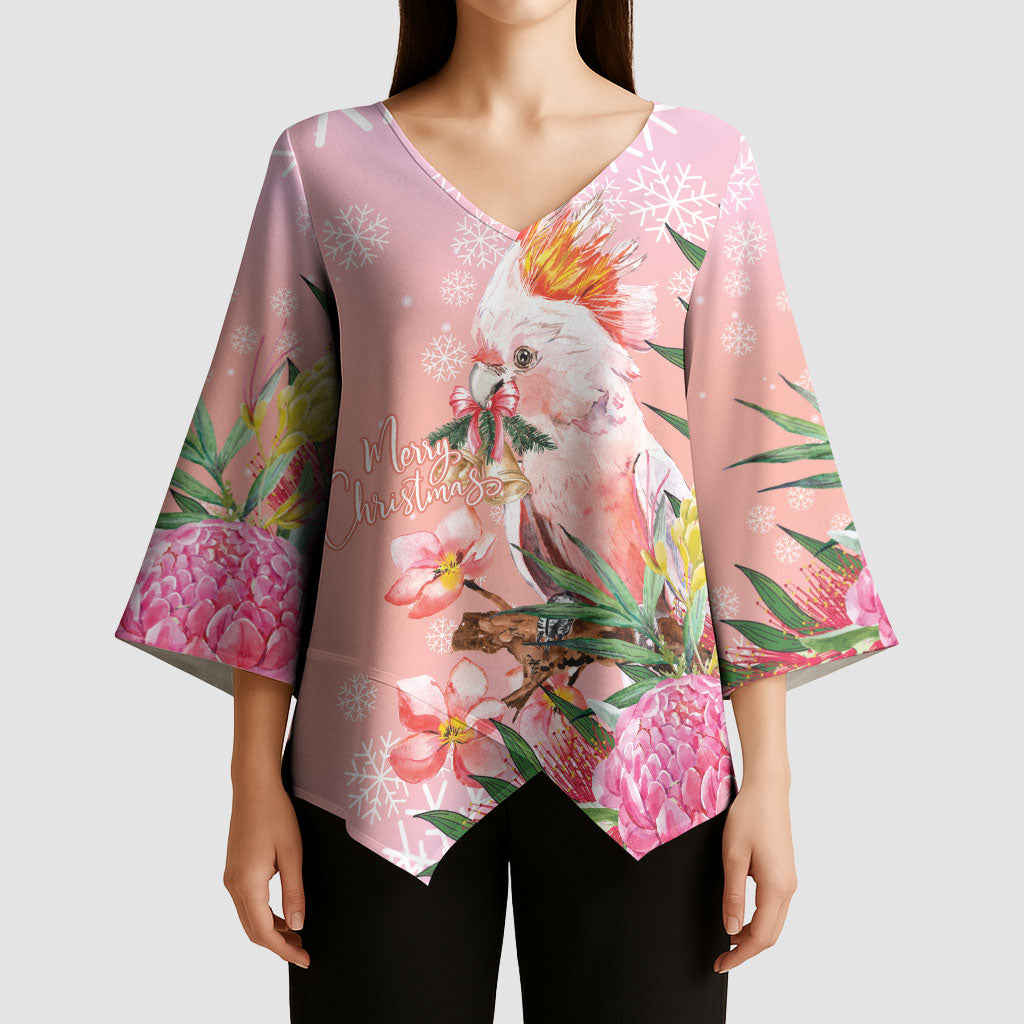 Australia Christmas Pink Cockatoo with Banksia Kimono Sleeve Blouse Coral Pink