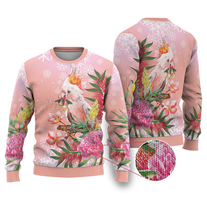 Australia Christmas Pink Cockatoo with Banksia Ugly Christmas Sweater Coral Pink